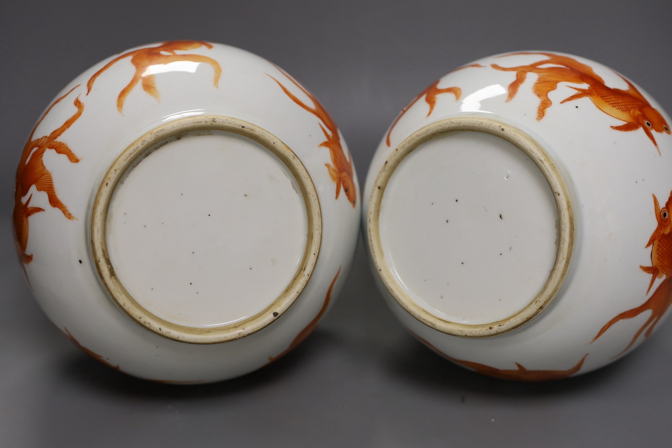 A pair of Chinese ‘goldfish’ bottle vases, 35cm